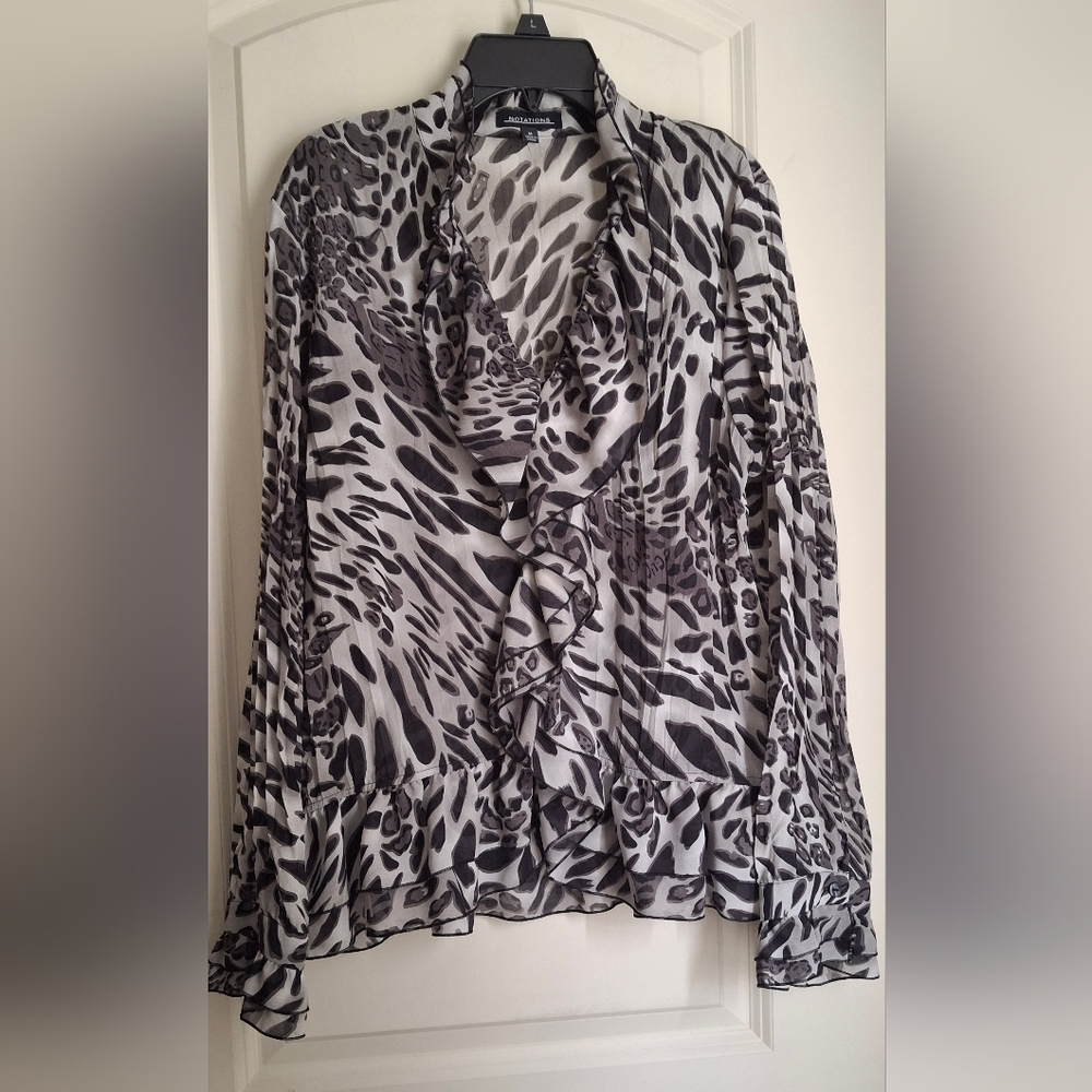 Y2k Notations Animal Print Ruffle Hem Chiffon Pleated Top L-Whimsigoth Mobwife